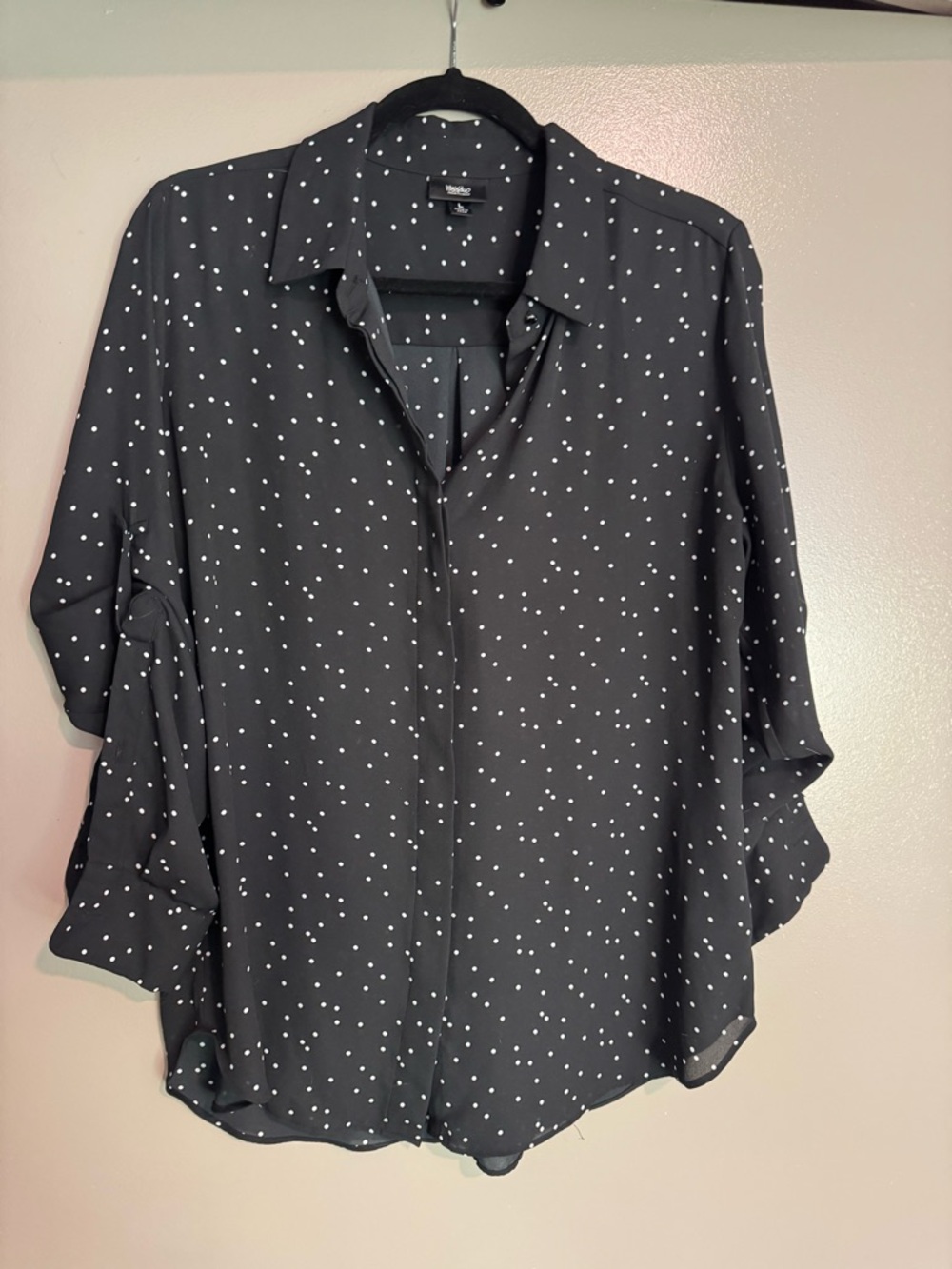 Mossimo Supply Co. Black Button-Down Blouse with White Polka Dots